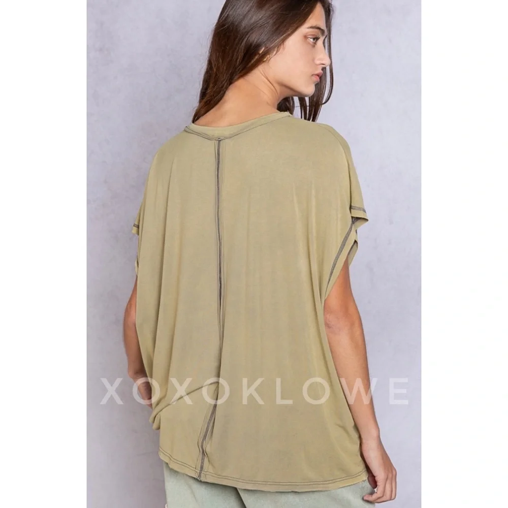 POL Olive Two Tone Studded & Embroidered Cross Top - Picture 6 of 14